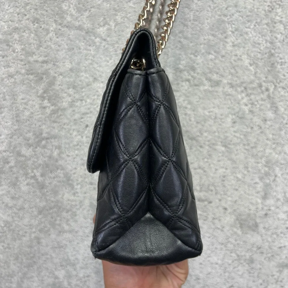 Kate Spade Black Quilted Leather Shoulder Crossbody Bag Chain Strap Turnlock